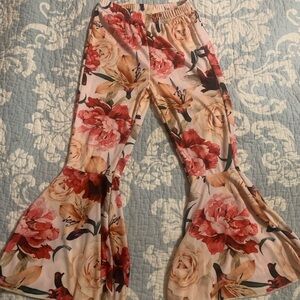 SHEIN Pink Floral Bell Bottom Pants